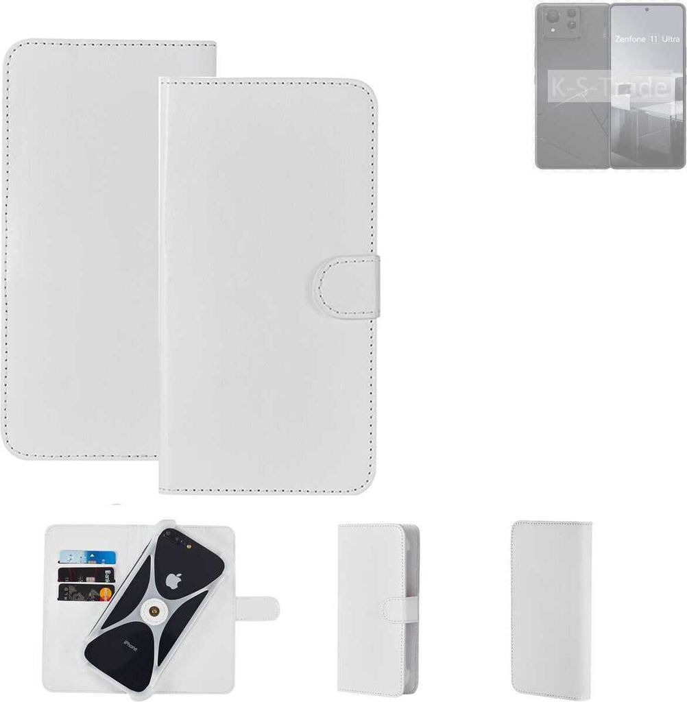 K-S-Trade Handy Hülle Schutz Hülle kompatibel mit Asus Zenfone 11 Ultra Cover Case Bookstyle Bumper weiß 1x