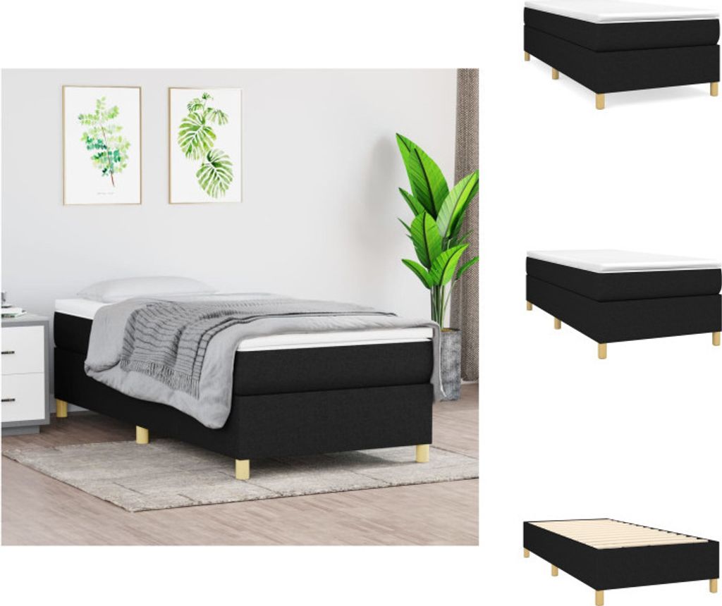 vidaXL Boxspringbett Schwarz 90x190 cm Stoff - Betten & Bettgestelle