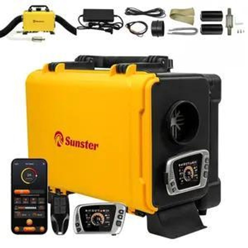 Sunster Standheizung Dieselheizung 8KW 12V 110-240V mit Start/Stopp & Belüftung – Leise Heizung mit Bluetooth für Auto, LKW, Wohnmobil, Boot & ...