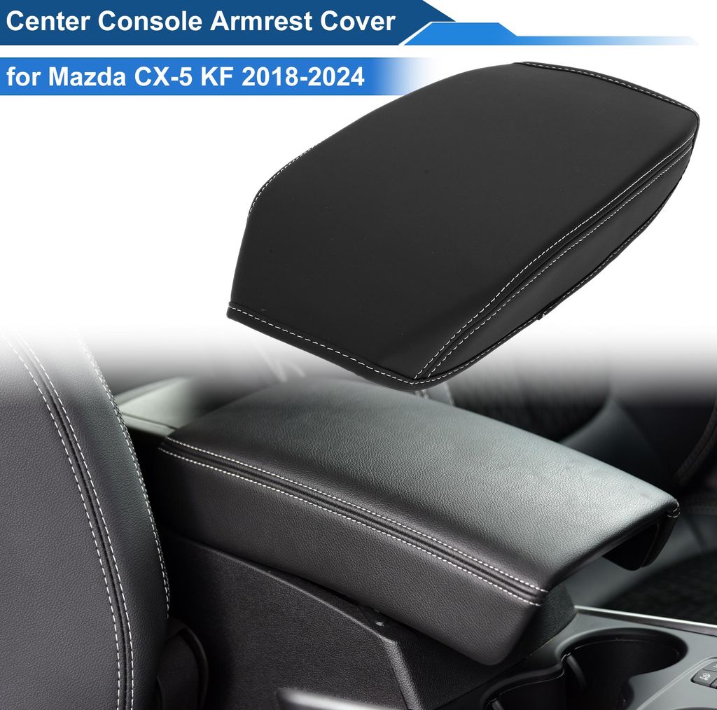 Auto-Armlehnenabdeckung für Mazda CX-5 KF 2018-2024 Konsolen-Deckel-Abdeckung Schutzpolster Kratzfest Armlehnen-Schutz Faser-Kunstleder Schwarz Wei?