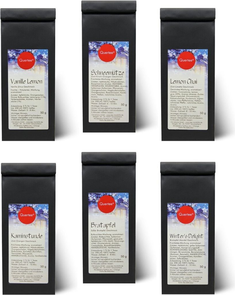 Geschenkset Weihnachtstee Quertee Nr. 7 - 6 x 50 g Tee - Wintertee
