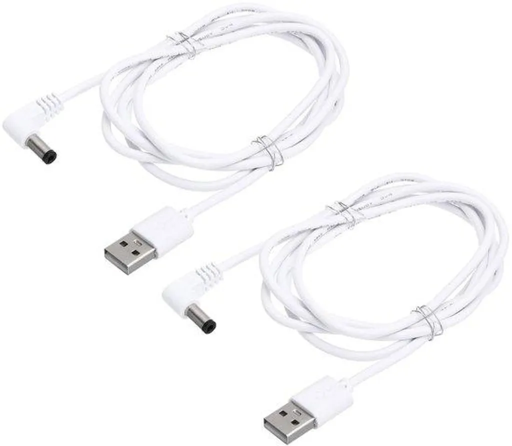 Pack de 2 câbles USB vers DC 5.5 x 2.1mm blanc, connecteur mâle robuste