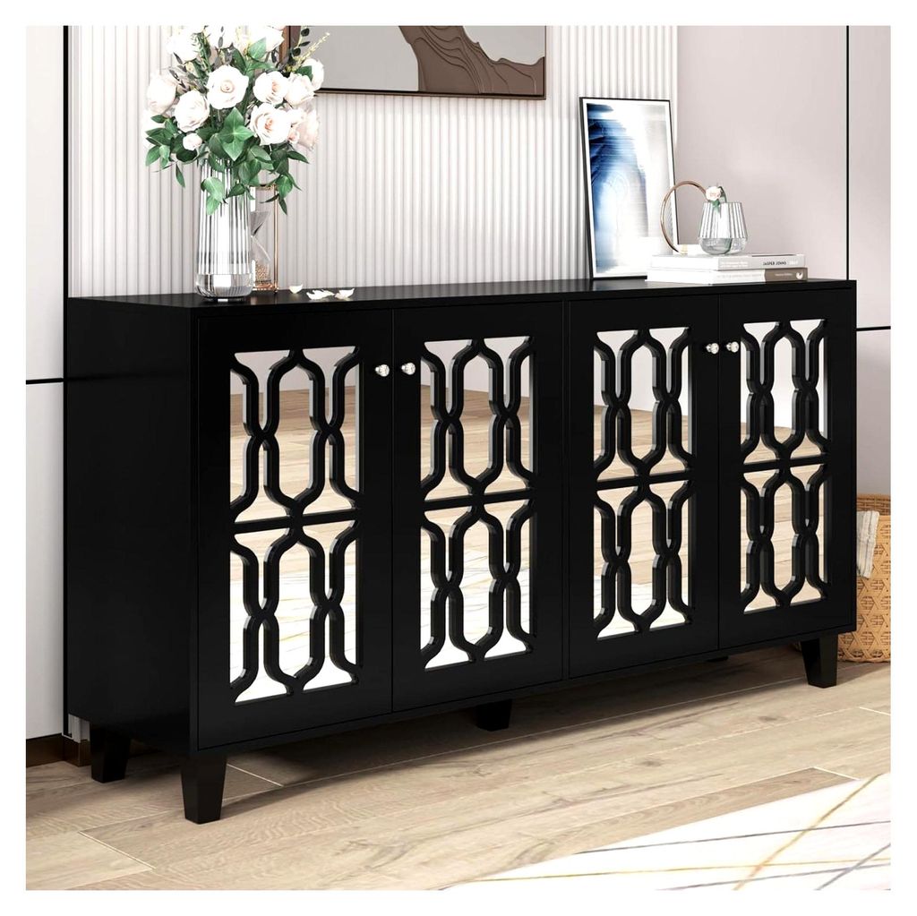 Sideboard mit 4 Türen im Landhausstil, Küchenschrank mit Arbeitsplatte, Highboard für Wohnzimmer, Küche, Esszimmer, Spiegeldesign, 160x40x84cm,...