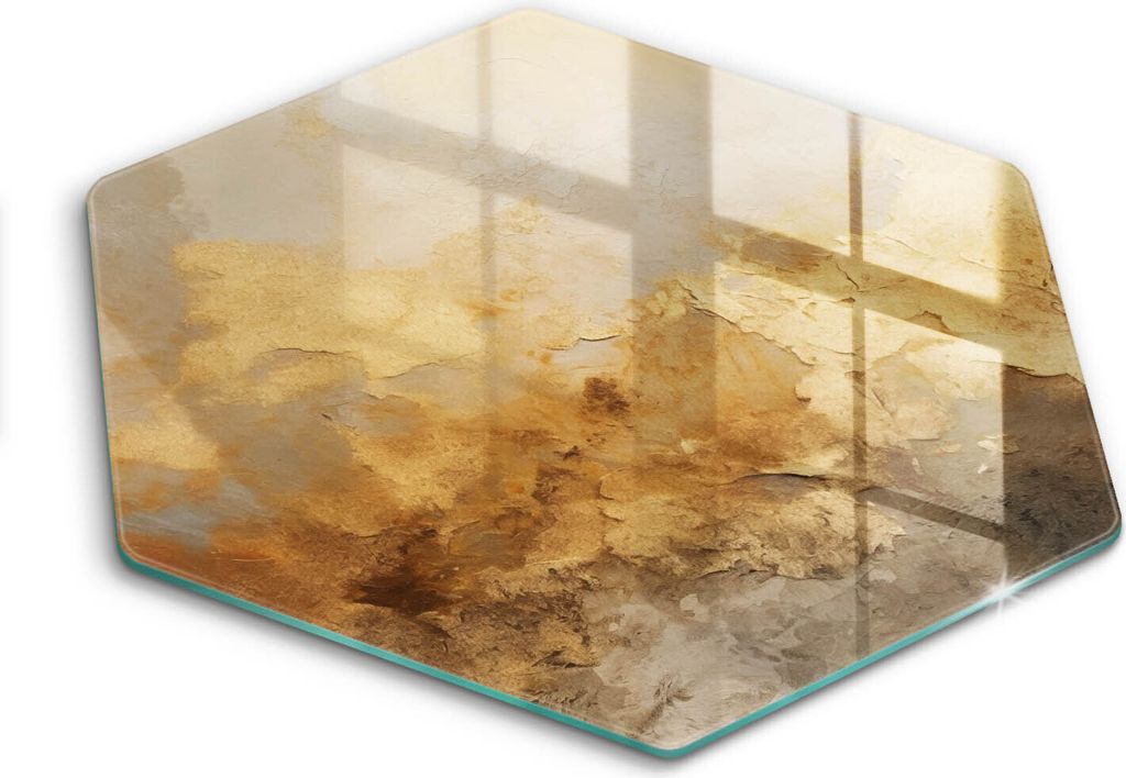 Glasschneideplatte - Herdabdeckplatte - Hexagon 40 cm -Schneidebrett - Spritzschutz - Reiche Textur