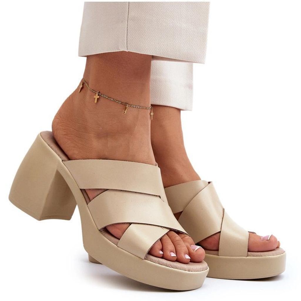 Zazoo 40373 Leder-Sandalen mit Blockabsatz Beige 37