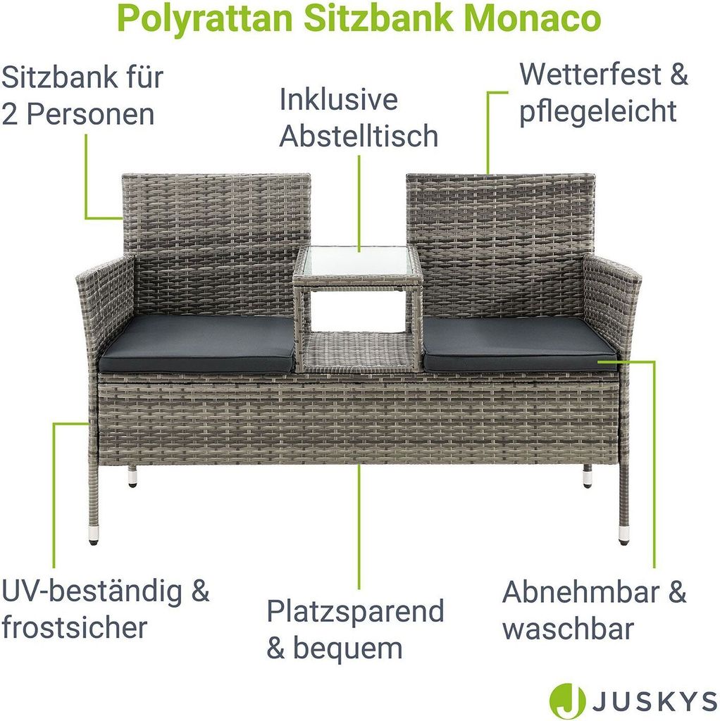 Juskys Polyrattan Gartenbank Monaco - 2-Sitzer Bank mit Produktbild 3