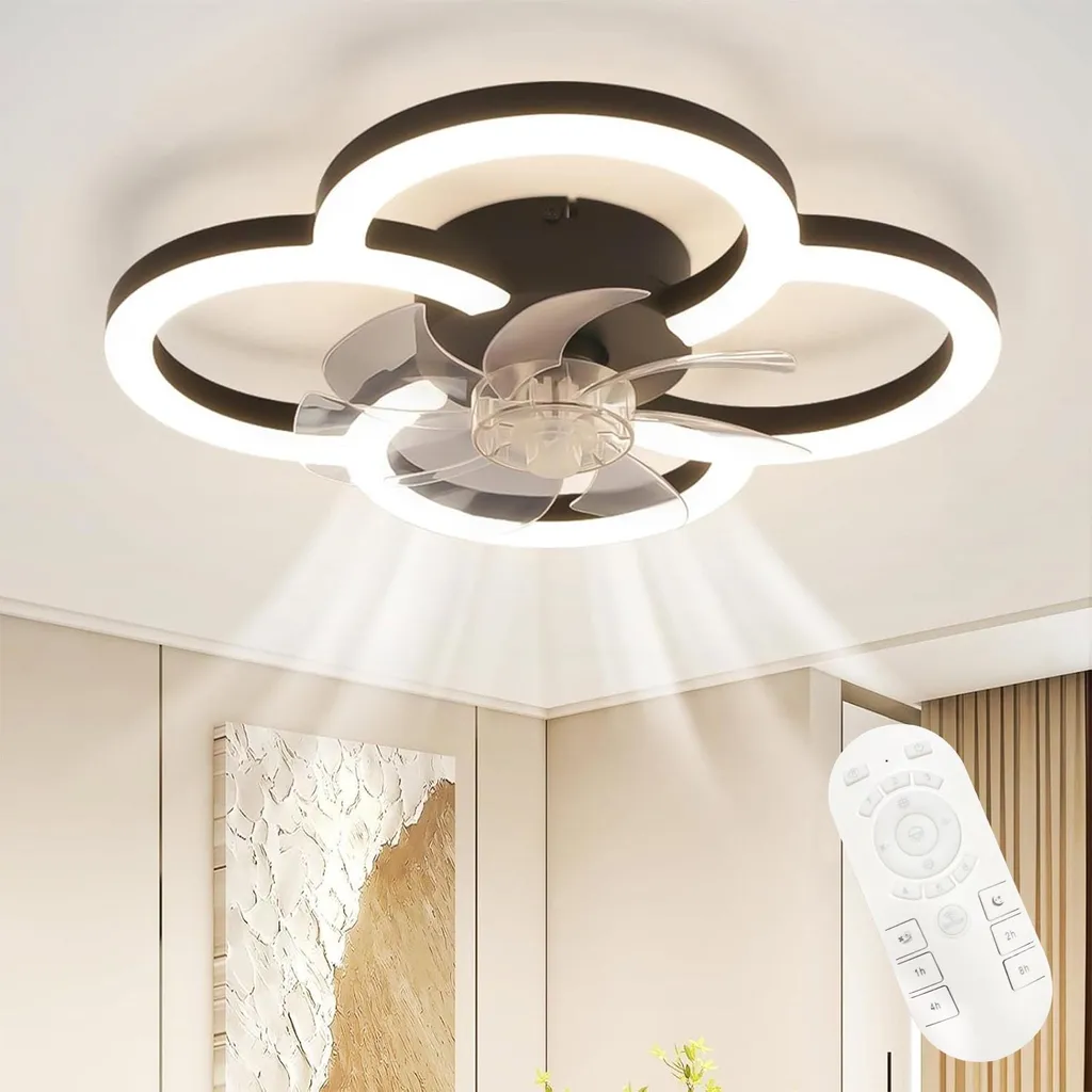 ZMH Ventilateur de Plafond LED 40W Noir avec Télécommande et Minuterie