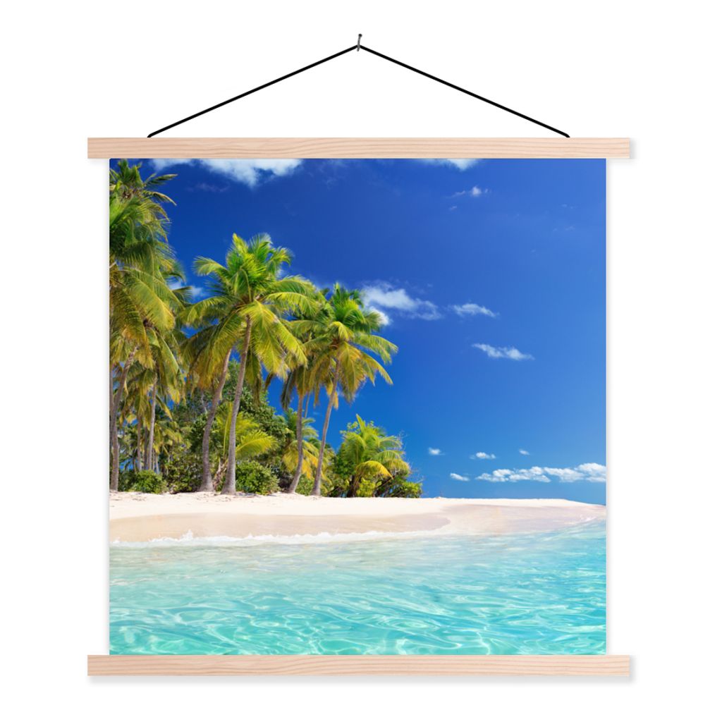 MuchoWow Textilposter Strand - Meer - Palme - Sonne - Sommer 60x60 cm mit holzfarbenen Rahmen - Wanddekoration