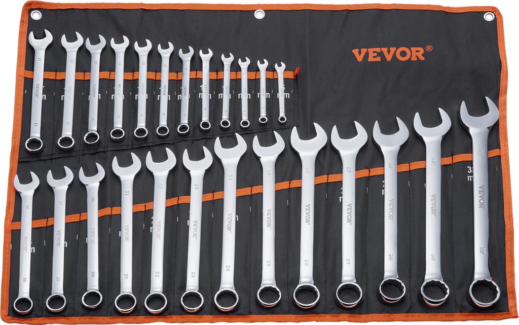 VEVOR Schlüsselsatz 25-teiliger Ratschenschlüsselsatz mit Rolltasche, Schlüsselsatz Kohlenstoffstahl metrisch 6 mm bis 32 mm, ideal für Haushal...