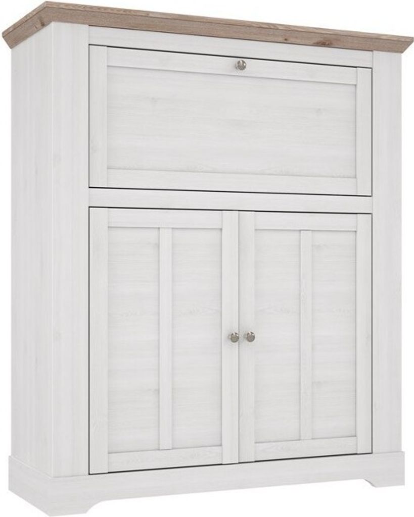 Furniture24 Kommode Iloppa TIQK421 Barkommode mit 2 Türen 1 Klappe Schneeiche Barschrank Schrank Wohnzimmerschrank
