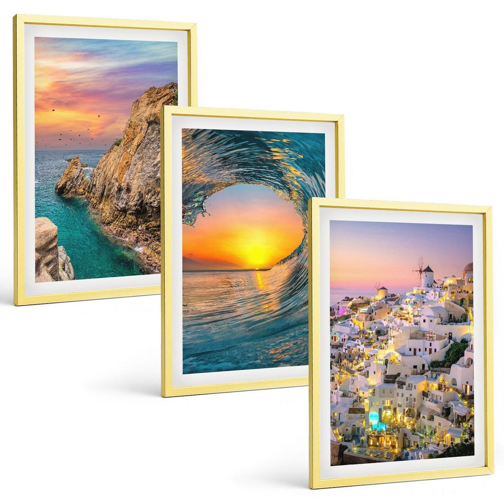 Bilder Set 3-teilig im Goldrahmen Rahmen – Wandbilder 3 Stück – gerahmte Poster für Wohnzimmer, Schlafzimmer und Flur – 40x60 cm – Meeres...
