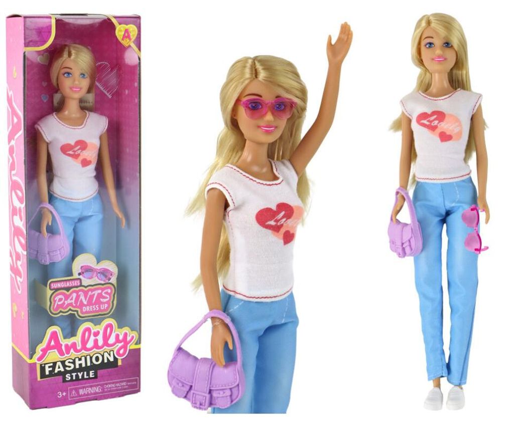 Leantoys Lalka Dla Dzieci Anlily D?ugie Blond W?osy Torebka Okulary Bia?a Bluzka