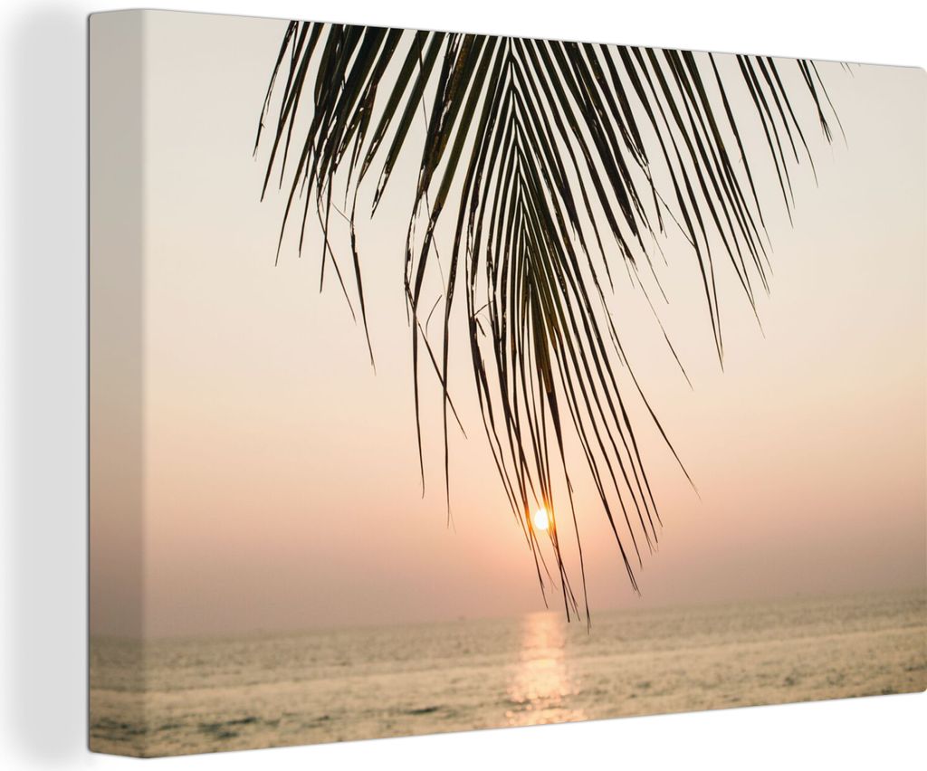 OneMillionCanvasses - Leinwandbilder - 140x90 cm, Palmenblatt - Sonne - Sommer - Strand, Wandbilder Kunstdruck Wanddekoration - Foto auf Leinwand...