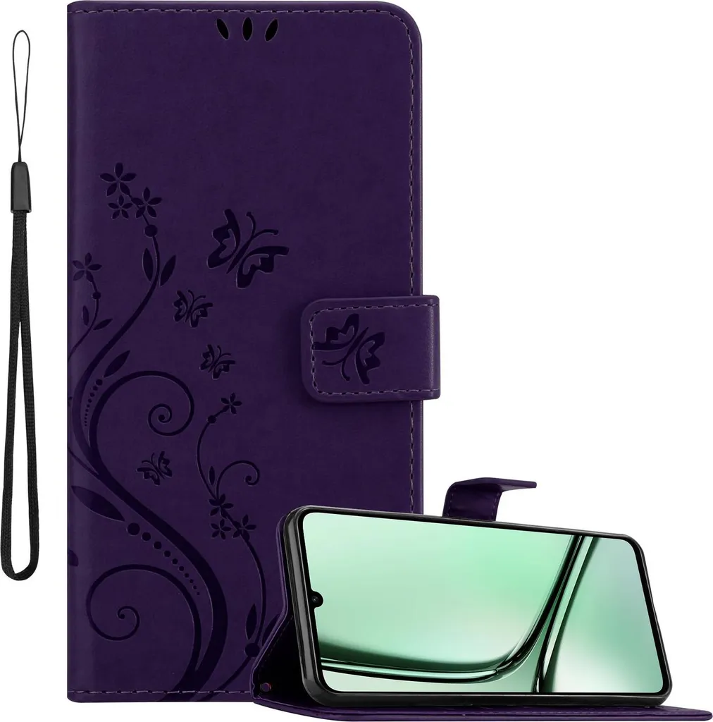 Cadorabo cover per Realme Note 60 cover in FLORAL DARK PURPLE cover protettiva in design floreale con chiusura magnetica, funzione stand e slot per carte Book Case Cover