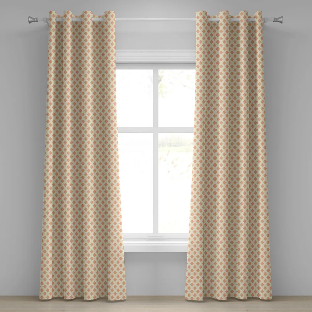 ABAKUHAUS Tenda con occhielli geometrica, motivo Diamond Line cubico diagonale su sfondo arancione con motivo a piastrelle, tende decorative a 2 pannelli, 280 cm x 245 cm, arancione