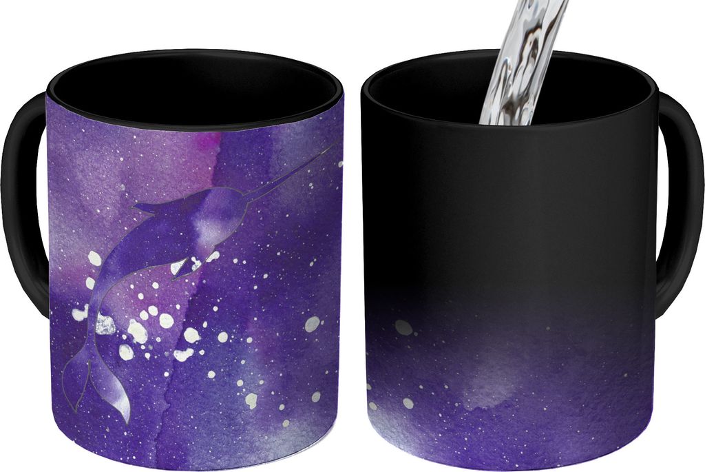 MuchoWow Zauber Tasse Zaubertasse Magic Narwal - Raum - Farbe 350 ml Farbwechsel Becher Geschenk Geschenkidee - Magic-Tasse - Fototasse - Keramik...