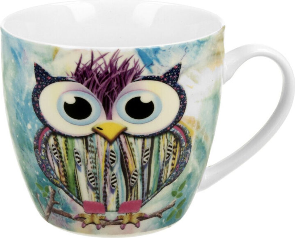 DUO ANIMALS Becher 460 ml FUNKY OWL in Tragetasche, New Bone China Porzellan