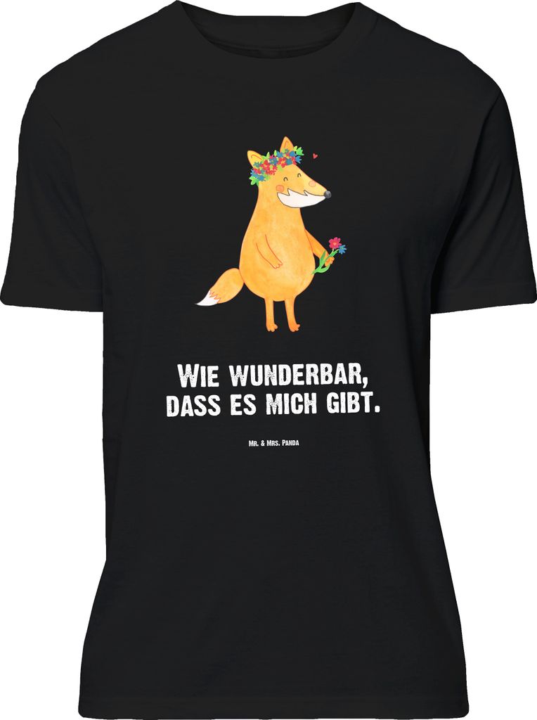 Mr. & Mrs. Panda Größe L T-Shirt Fuchs Blumen - Schwarz - Geschenk, Selbstbewusst, Fox, Ich, Boho, Liebe, mit Spruch, Shirt, Tshirt