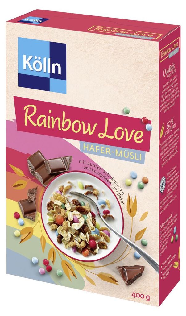 Kölln Rainbow Love, ovesné müsli s barevnými čokoládovými Obrázek produktu 