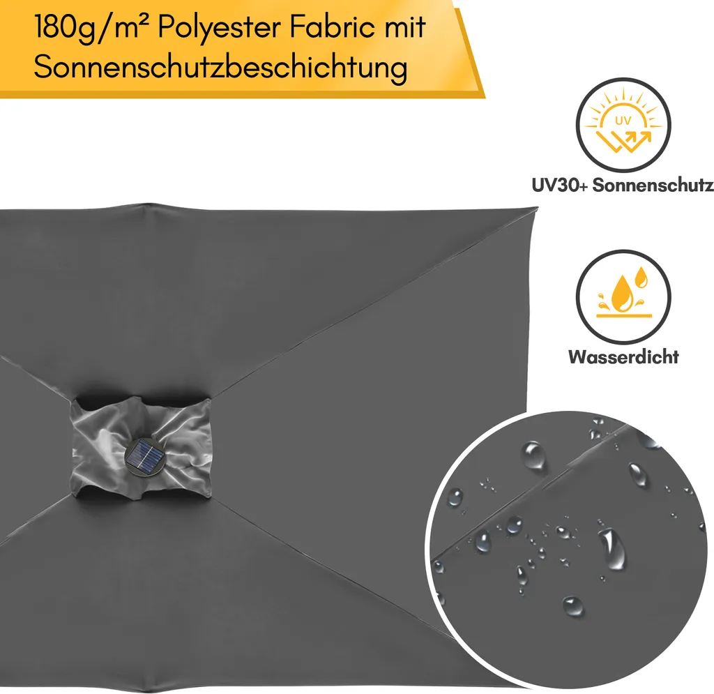 Ombrellone Bettizia 1.4x2.1m LED: Parasole da Balcone Inclinabile Grigio - 3