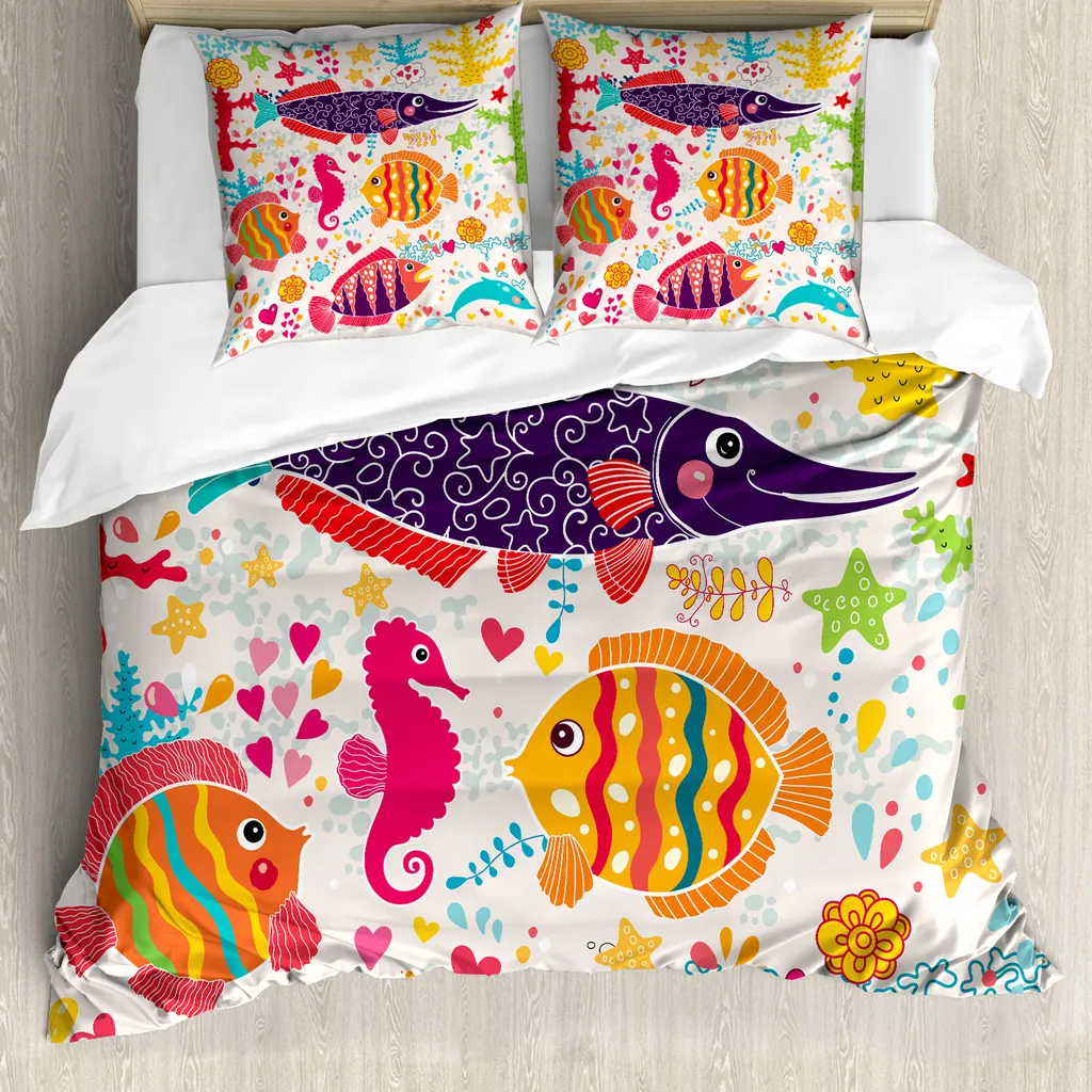 Copripiumino ABAKUHAUS Underwater Cartoon Matrimoniale Rosso Blu