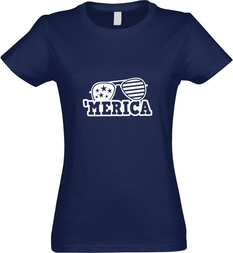 Kiwistar - T-Shirt tailliert - Damen - Navy - Merica - USA Amerika - mit Motiv Bedruckt - Funshirt Design - Sport - Freizeit - Damen - L