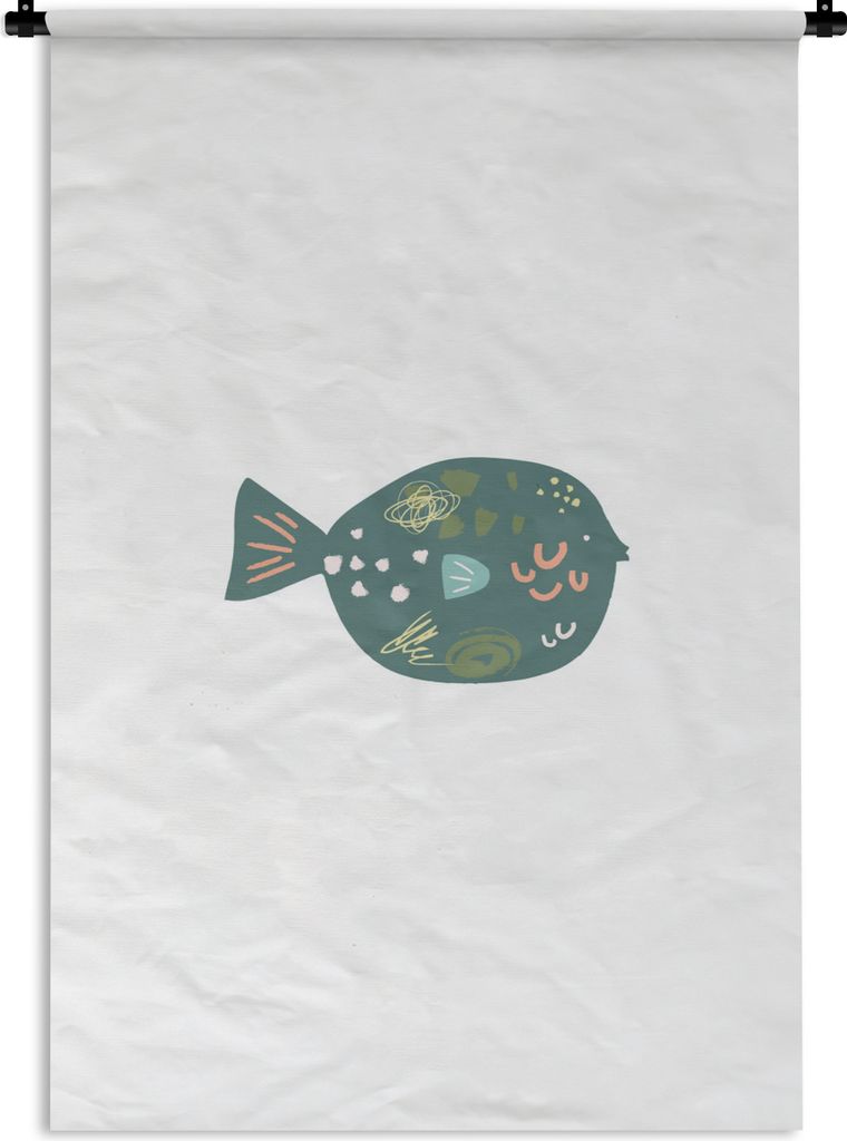 MuchoWow Wandteppich Wandbehang Pastell - Grün - Fisch 120x180 cm Tapisserie Dekoration Wandtuch - Schlafzimmer - Dekorationen für das Haus