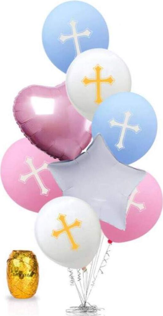 Oblique Unique Kreuz Folien Luftballon Set 8 Stk. Taufe Kommunion Konfirmation Geburtstag Deko