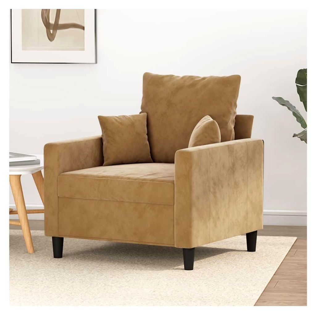 Brauner Samt Sessel mit 60 cm Sitzbreite, Metallgestell, robust und stabil, bequemer Relax Sessel für Zuhause