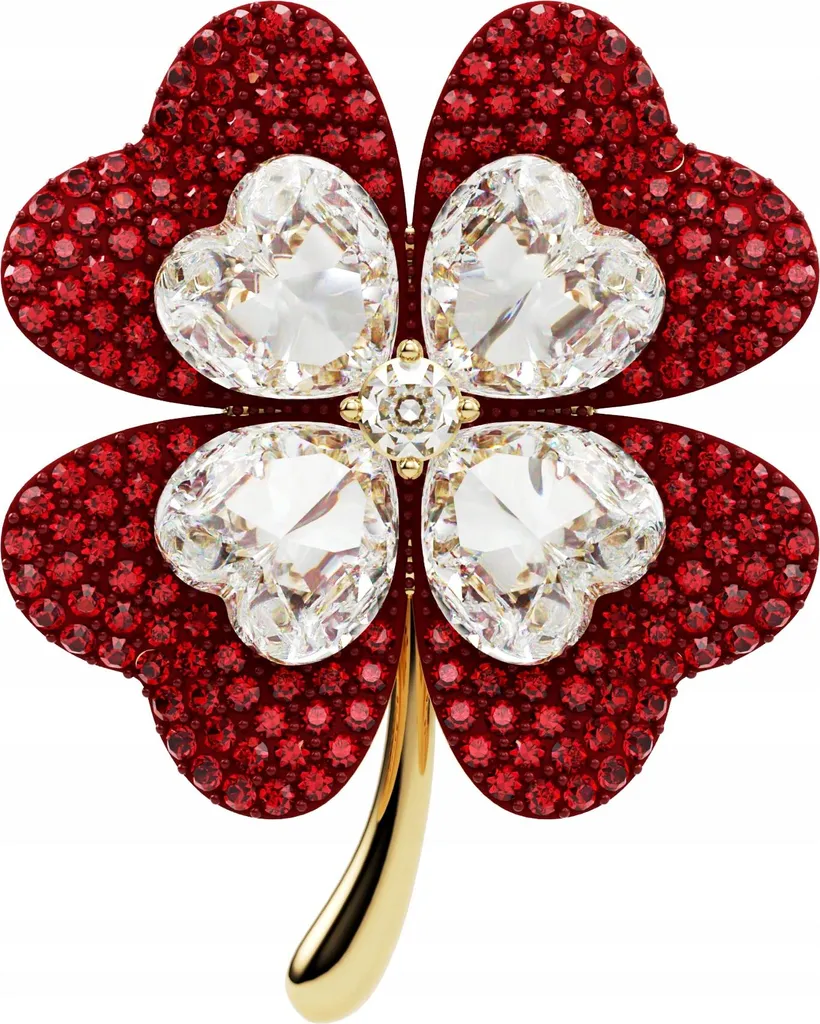Spilla PINETS CLOVER con zirconi, ROSSA E BIANCA