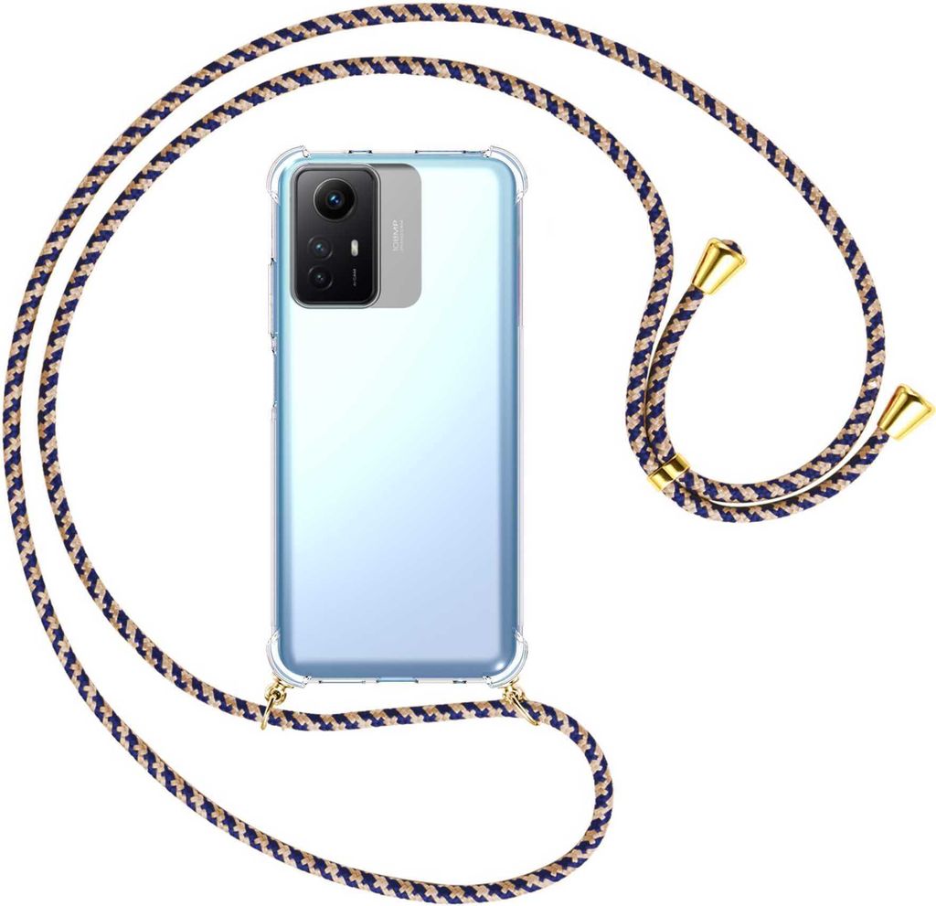 Handykette Backcover-Schutzhülle mit Band (Metall goldfarben) für Xiaomi Redmi Note 12S (6.43'') - blau+beige