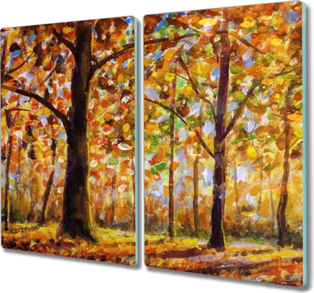 Coloray Schneidebrett Herdabdeckplatte 2x30x52 cm Kochplattenabdeckung Hackbrett Küchenbrett - Herbstwald