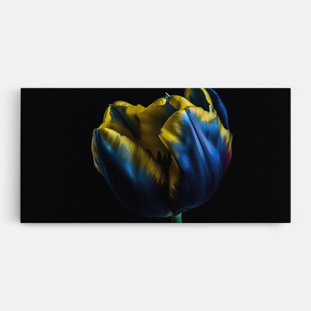 ARTHUB Leinwandbild 40x80 cm, Yellow Blue Tulip | Wohnzimmerdekoration, Hängende Bilder, Wanddekoration, Heimdekoration, Blumen, Tulpen