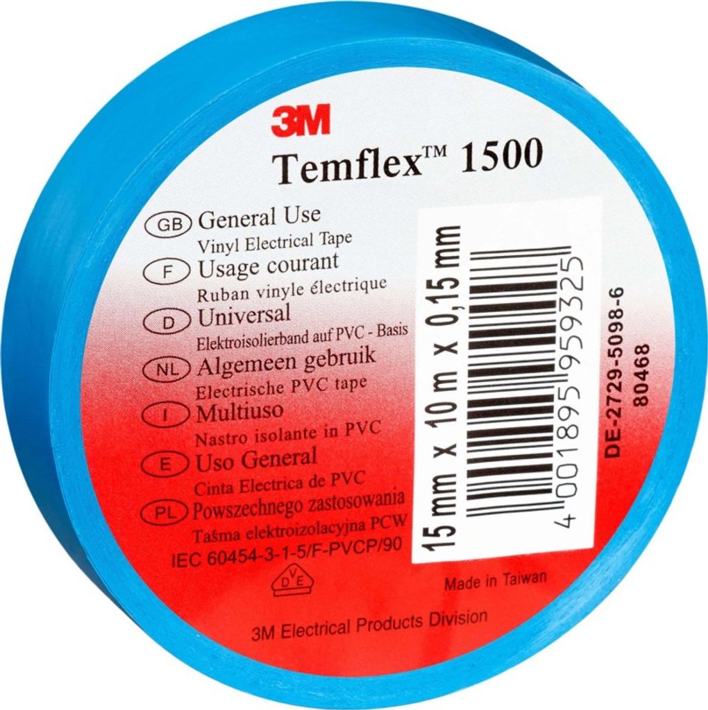 3M Deutschland Vinyl Elektro-Isolierband 15 mm x 10 m, blau TemFlex 1500 15x10bl