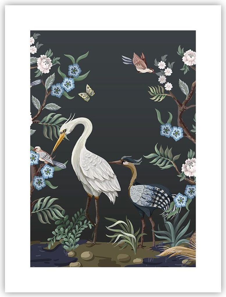 Poster - Poster ohne Rahmen - Asiatisch Reiher Blumen - Produktbild 