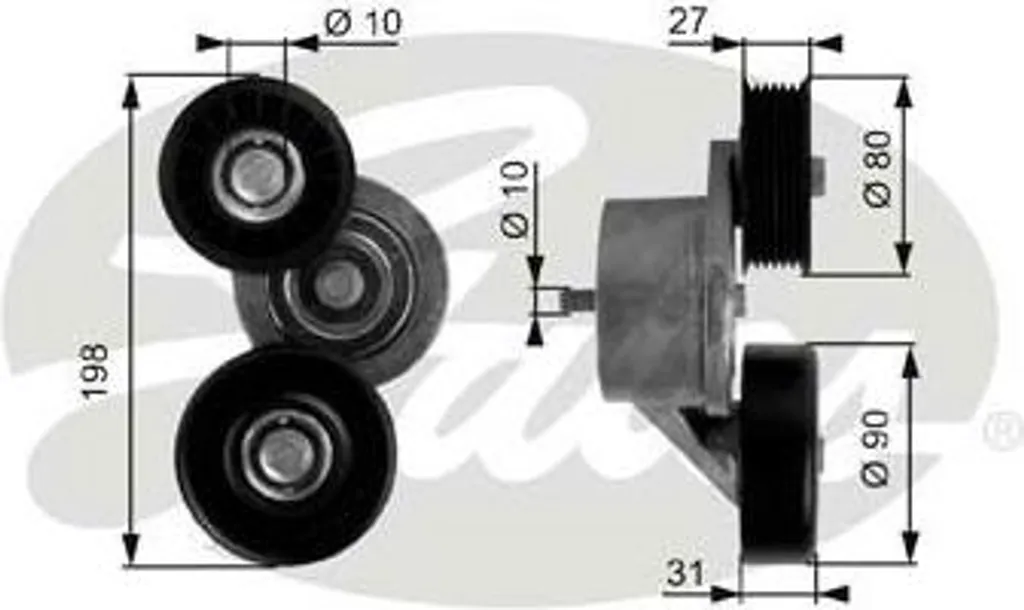 Galet tendeur de courroie accessoires GATES T38167 pour Jeep Cherokee