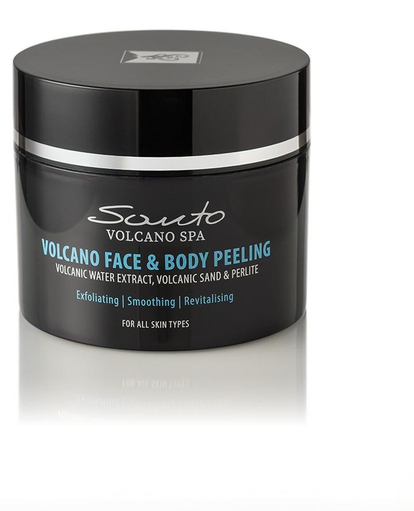 Santo Volcano 2 in 1 Peeling Creme für Gesicht & Körper mit Produktbild  KI-generiertes Bild