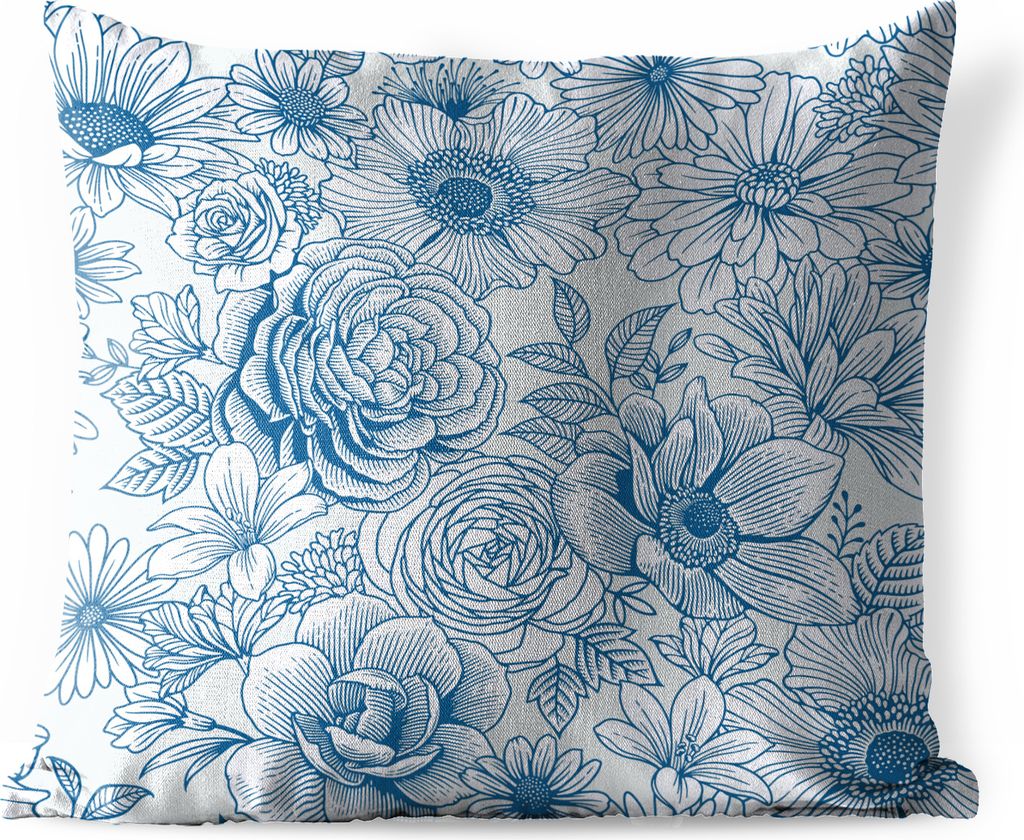 MuchoWow Outdoor Kissen - Rosen - Retro - Muster - 60x60 cm - Wetterfest - Lounge Kissen - Dekoration - Schlaf Kissen