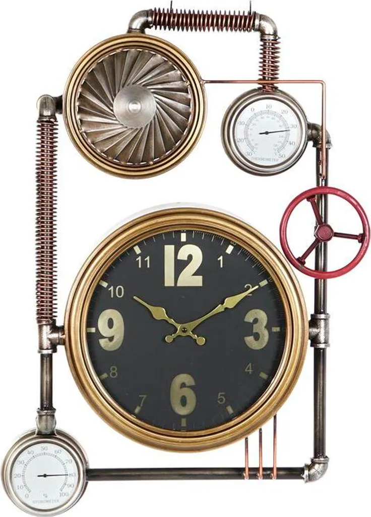 Grande horloge murale décorative dorée en métal et verre pour salon