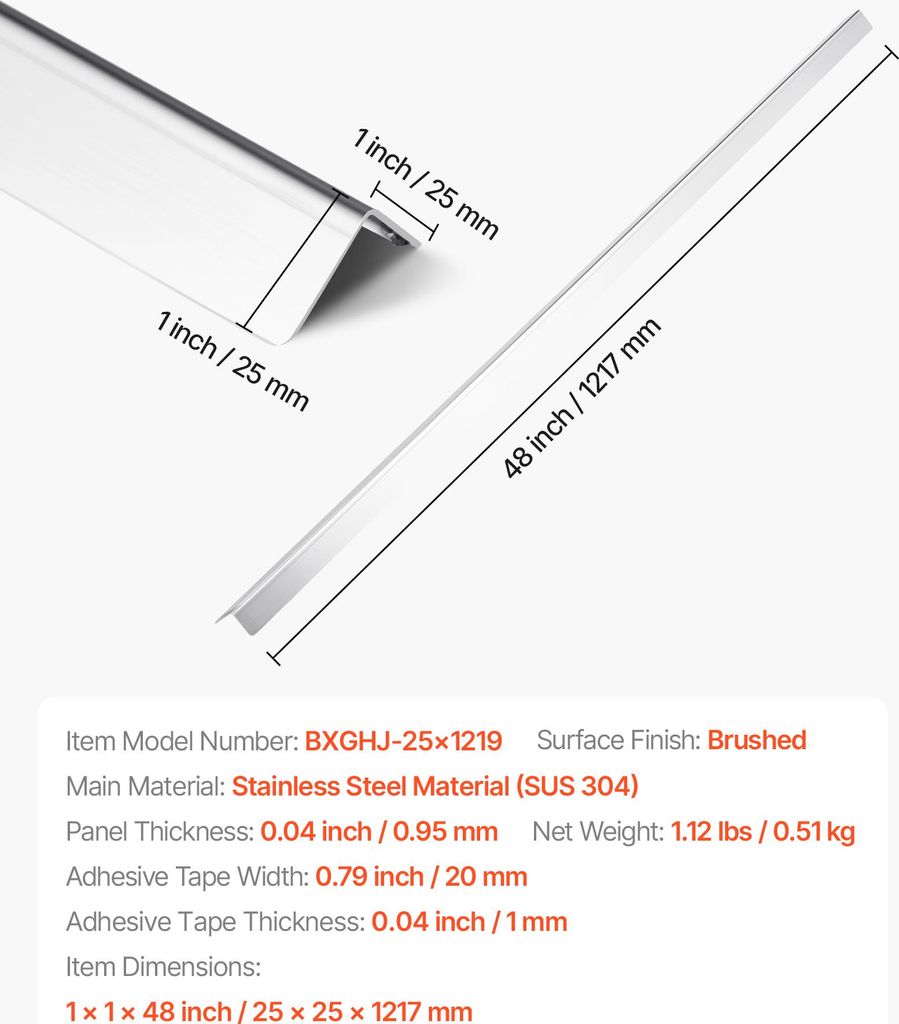 SucceBuy Kantenschutz für Wand, 25 x 25 x 1217 mm, 10er-Pack Winkelprofil, Eckenschutz aus Edelstahl, Wandschutz mit 3M Klebeband, 90-Grad-Winkel,...