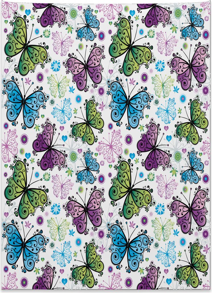 Abakuhaus Schmetterling Wandteppich, Wings Hearts and Dots aus Weiches Mikrofaser Stoff Kein Verblassen Klare Farben Waschbar, 110 x 150 cm, Mehrfa...