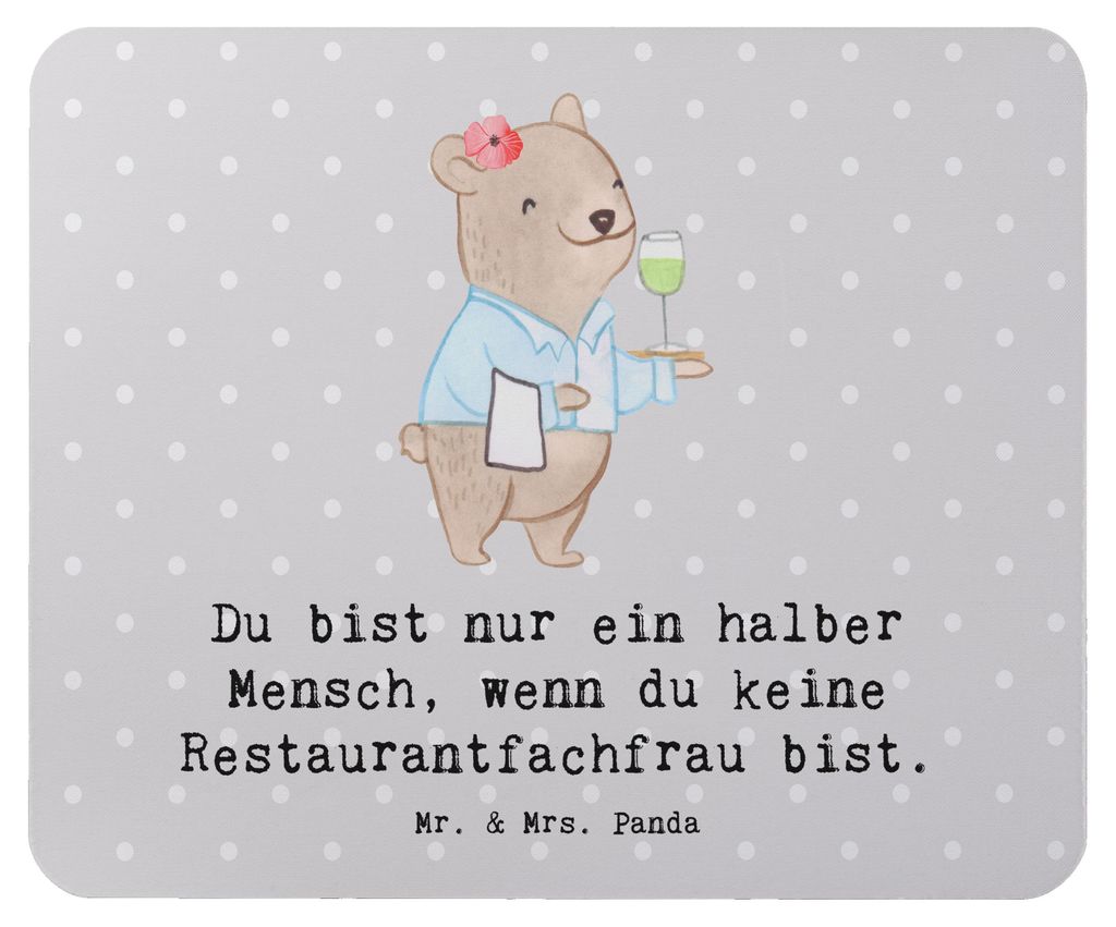 Mr. & Mrs. Panda Mousepad Restaurantfachfrau Herz - Grau Pastell - Geschenk, pc, Mouse Pad, mausteppich, Mauspad