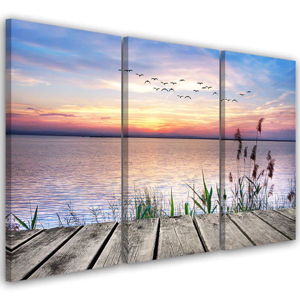 Triptychon auf leinwand landschaften - violett 120x80 cm Feeby lila wandbild bereit zum aufhängen