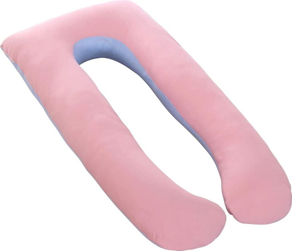 U-Form Stillkissen, Schwangerschaftskissen, mit austauschbarem und waschbarem Bezug, 70 x 130 cm, Baumwolle, Rosa & Blau, 70 × 130CM