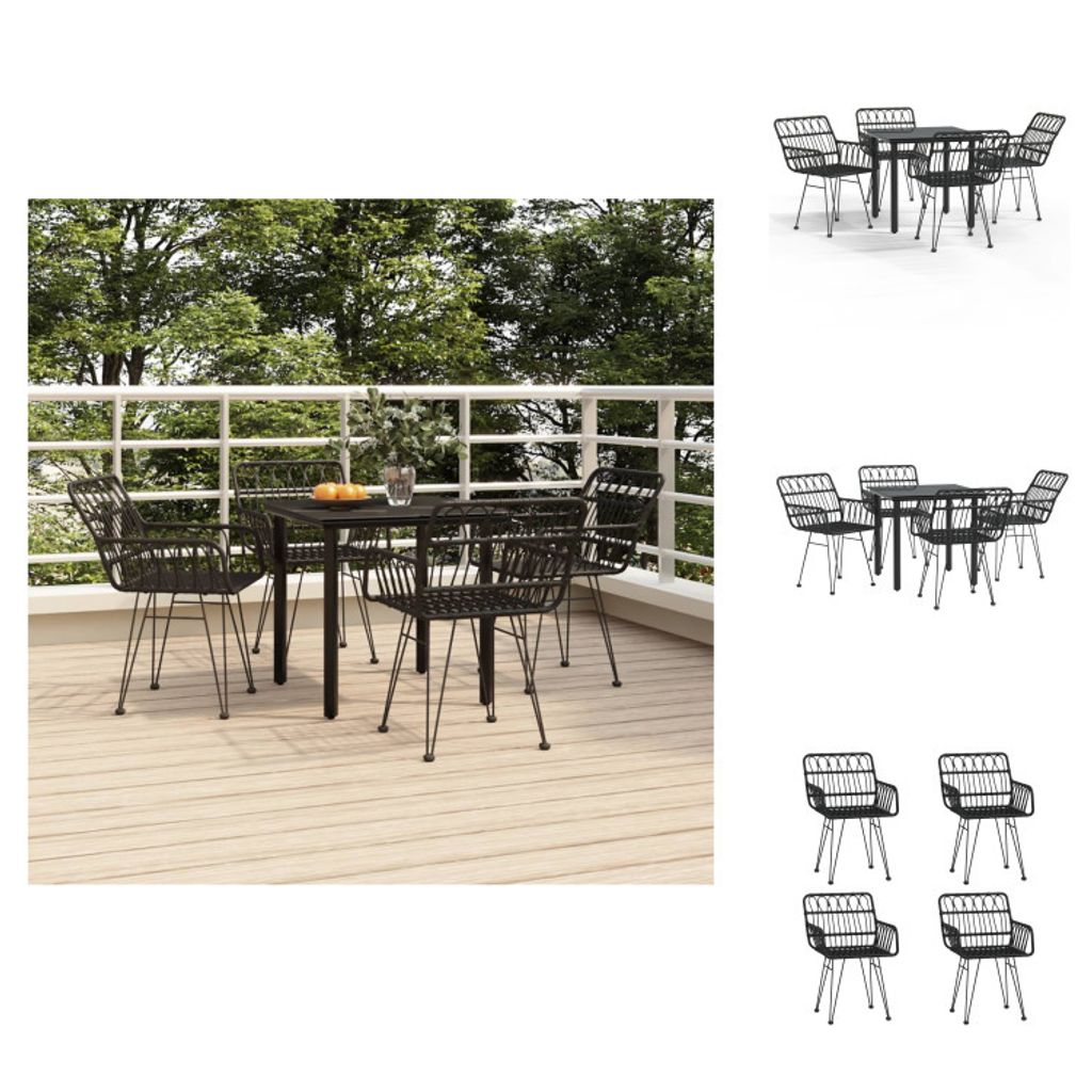 vidaXL 5-tlg. Garten-Essgruppe Schwarz Poly Rattan - Gartenmöbel-Sets