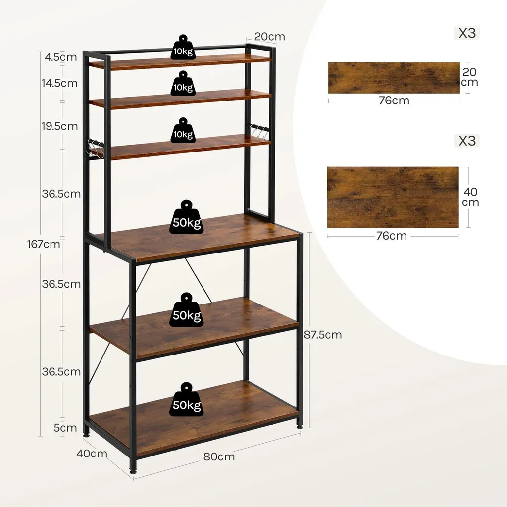 Scaffale Cucina XL 80x40x167 cm - Mensola Microonde Marrone Rustico