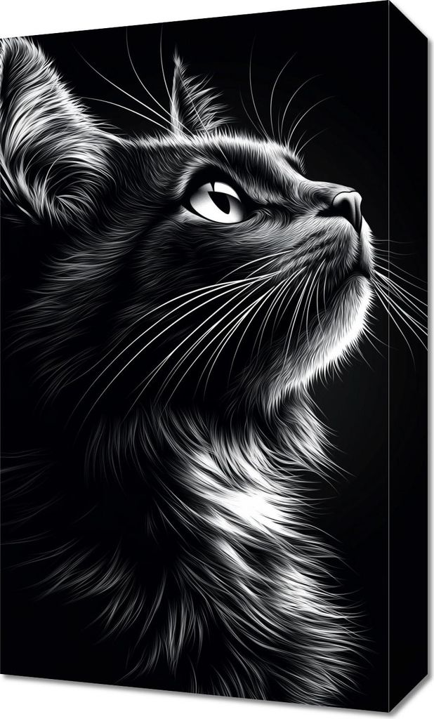Bild 30x50cm Tierporträt für das Wohnzimmer | Katze | Schwarz Weiß