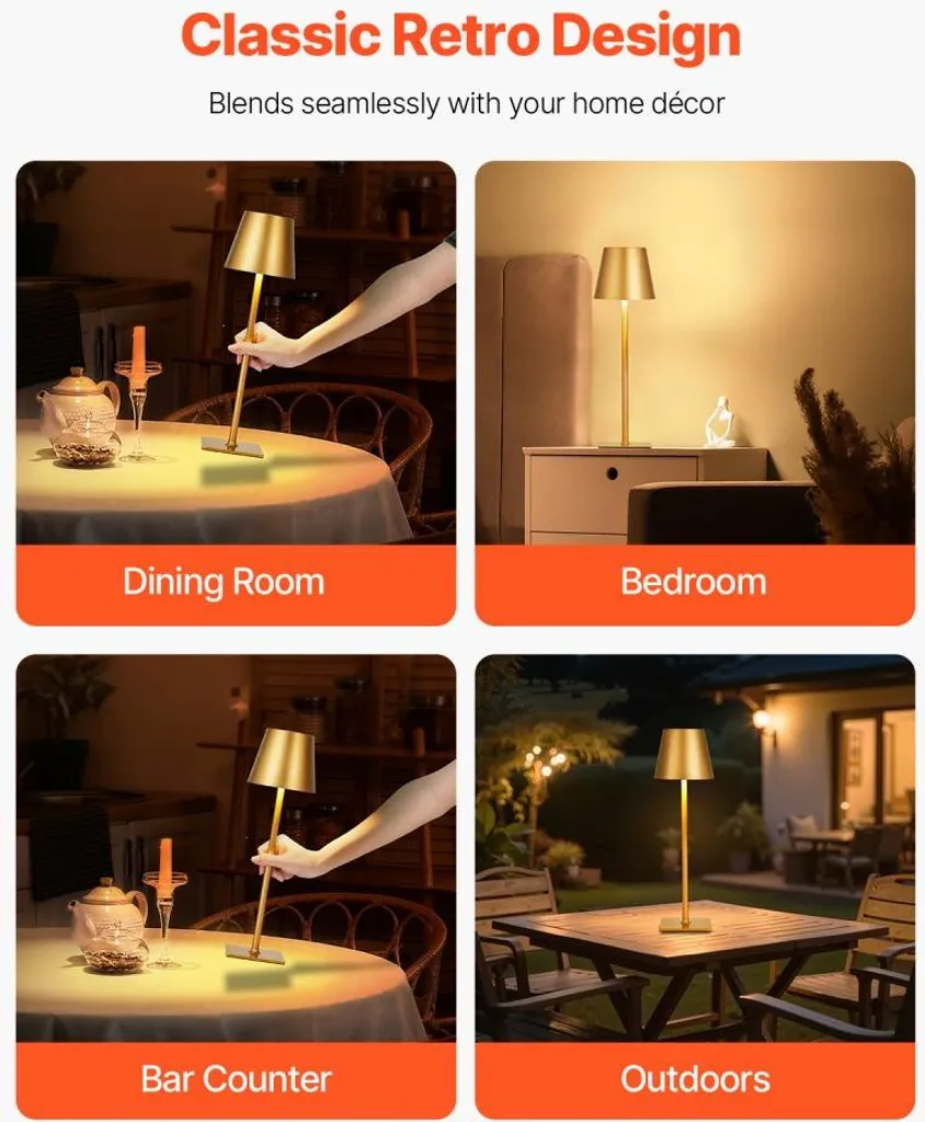 2 Lampe de table rechargeable or : Design sans fil tactile et LED