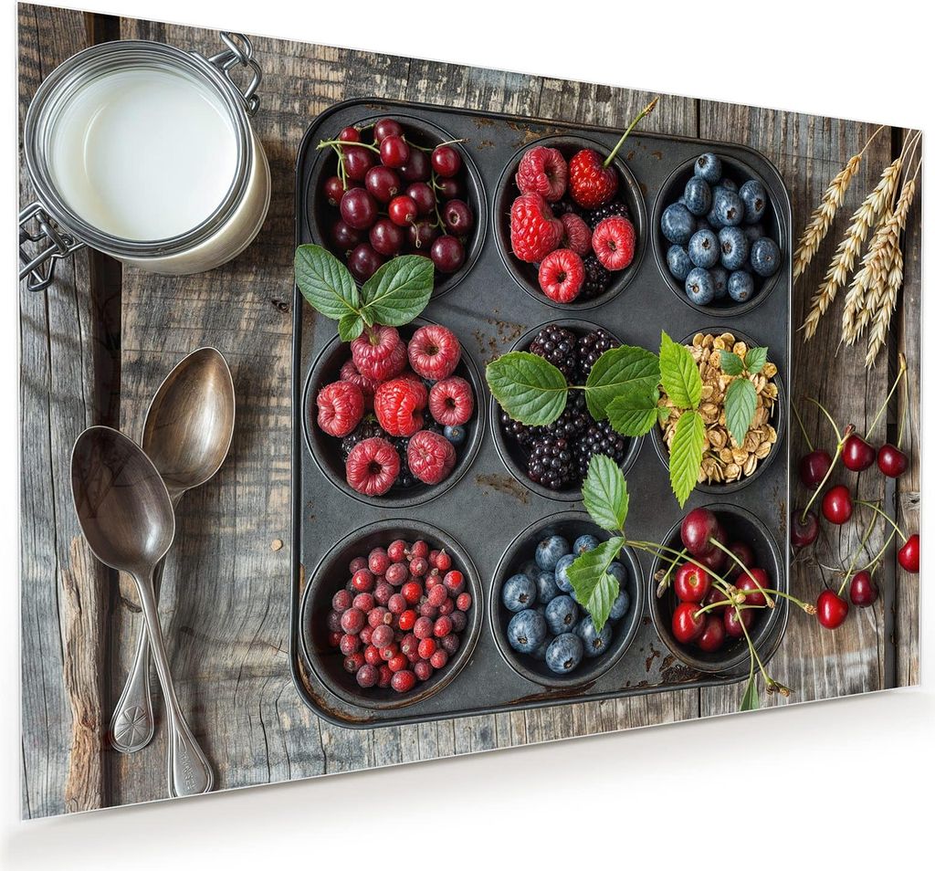 Glasbild 90x60cm in XXL für Wohnzimmer, Schlafzimmer Motiv Bunte Beeren