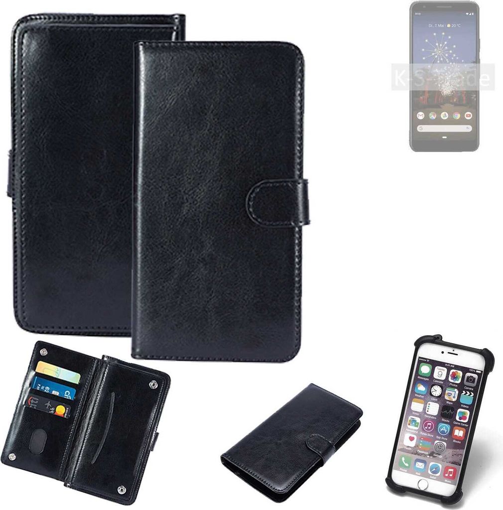 K-S-Trade 360° Hülle kompatibel mit Google Pixel 3a schwarz Kunstleder Case BookCase WalletCase Kunstlederederhülle Handyhülle, Rundumschutz